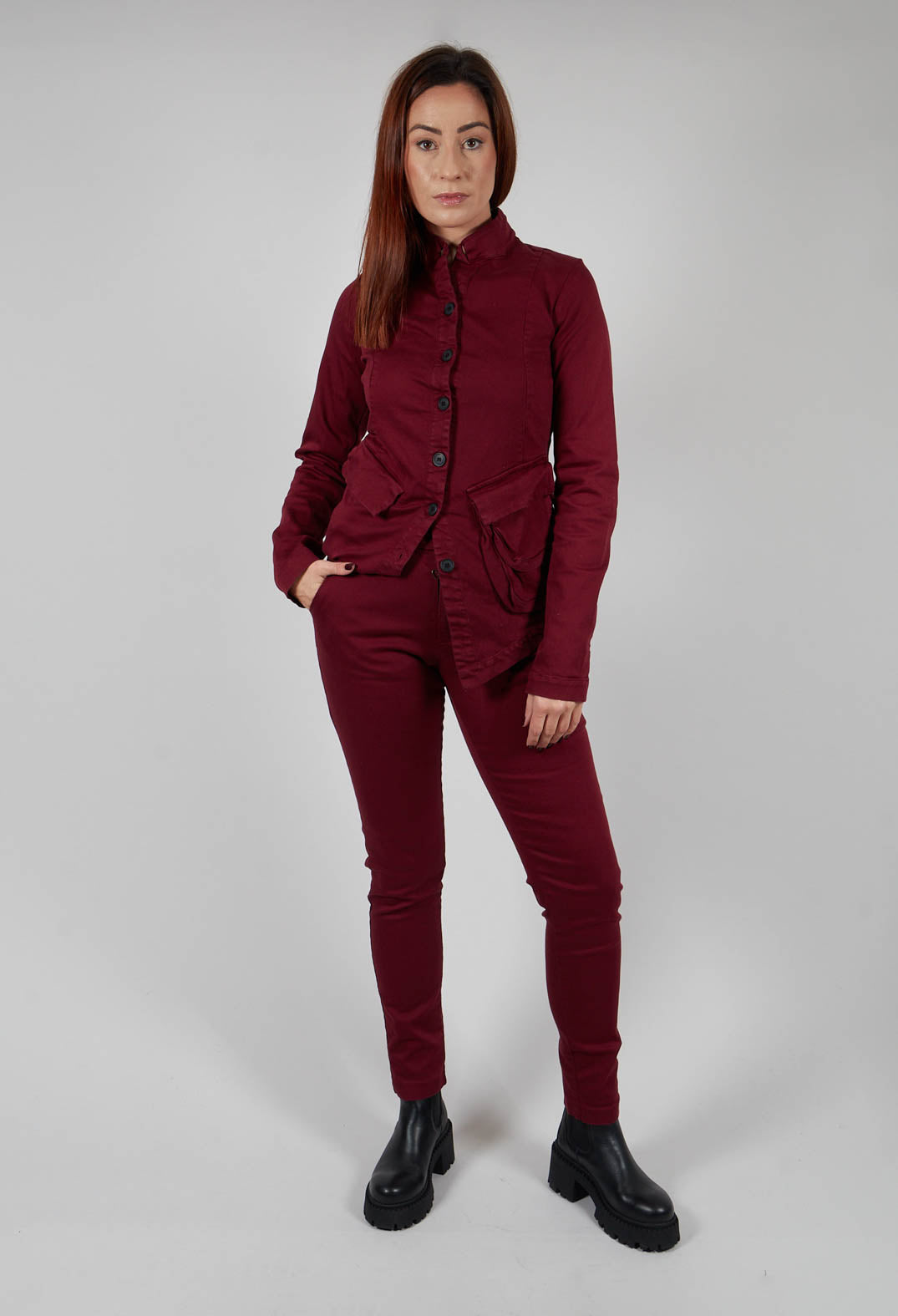 Straight Leg Stretch Denim Trousers in Merlot