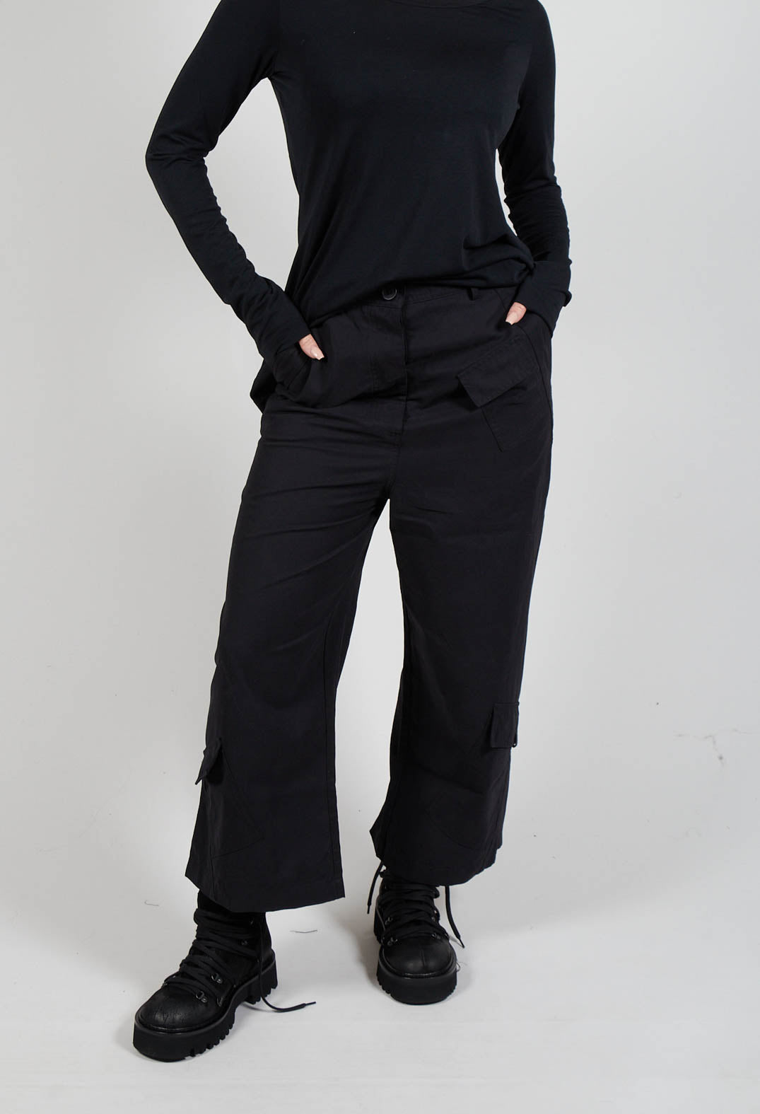 Straight Leg Utility Trousers in Black