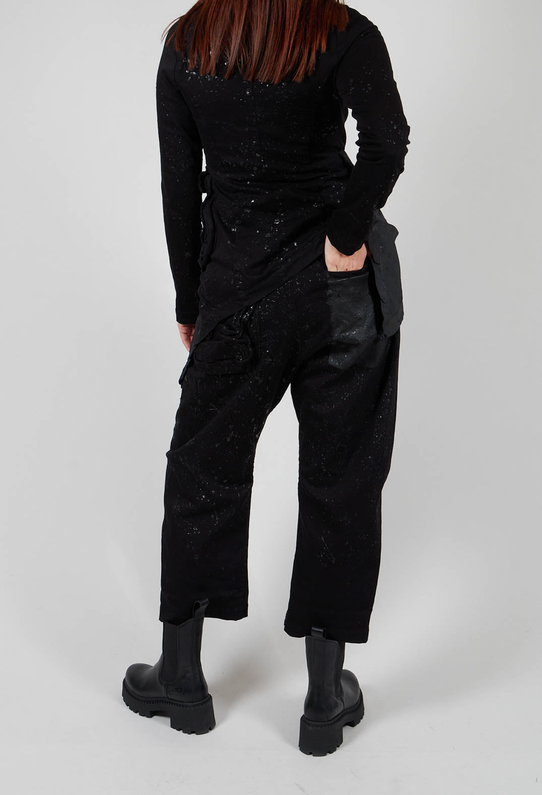 Stretch Denim Balloon Trousers in Black with Latex Finish