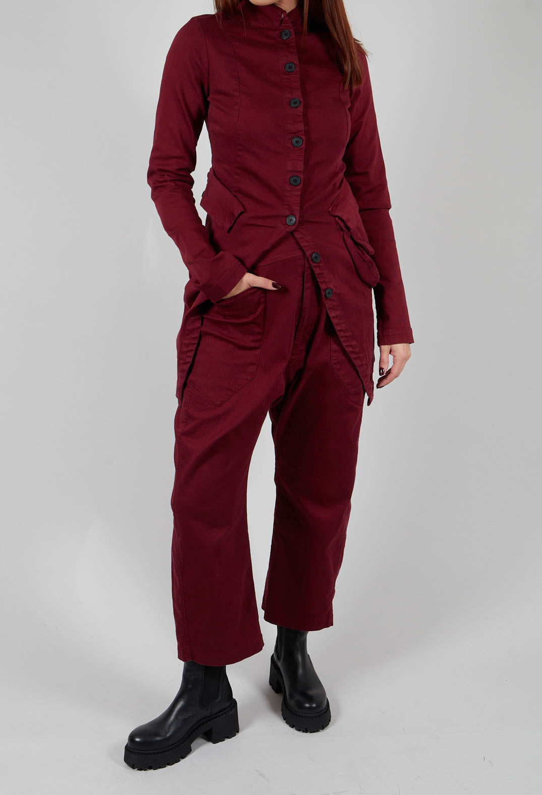 Stretch Denim Balloon Trousers in Merlot