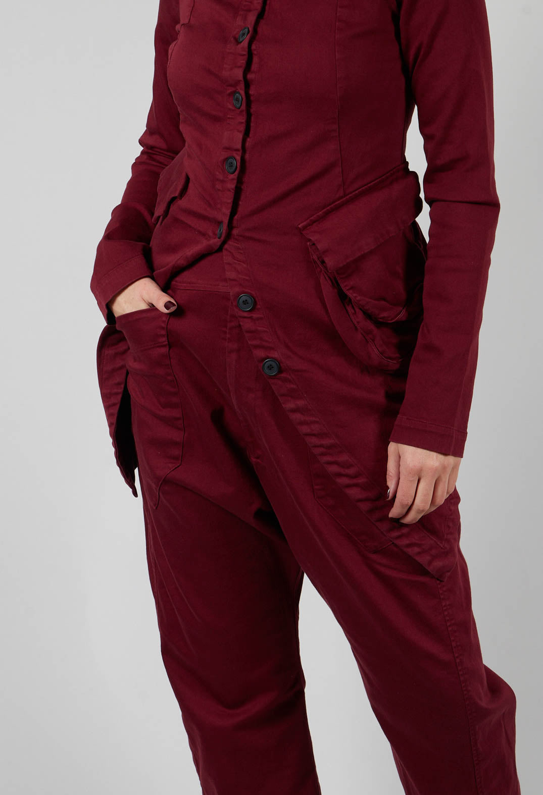 Stretch Denim Balloon Trousers in Merlot