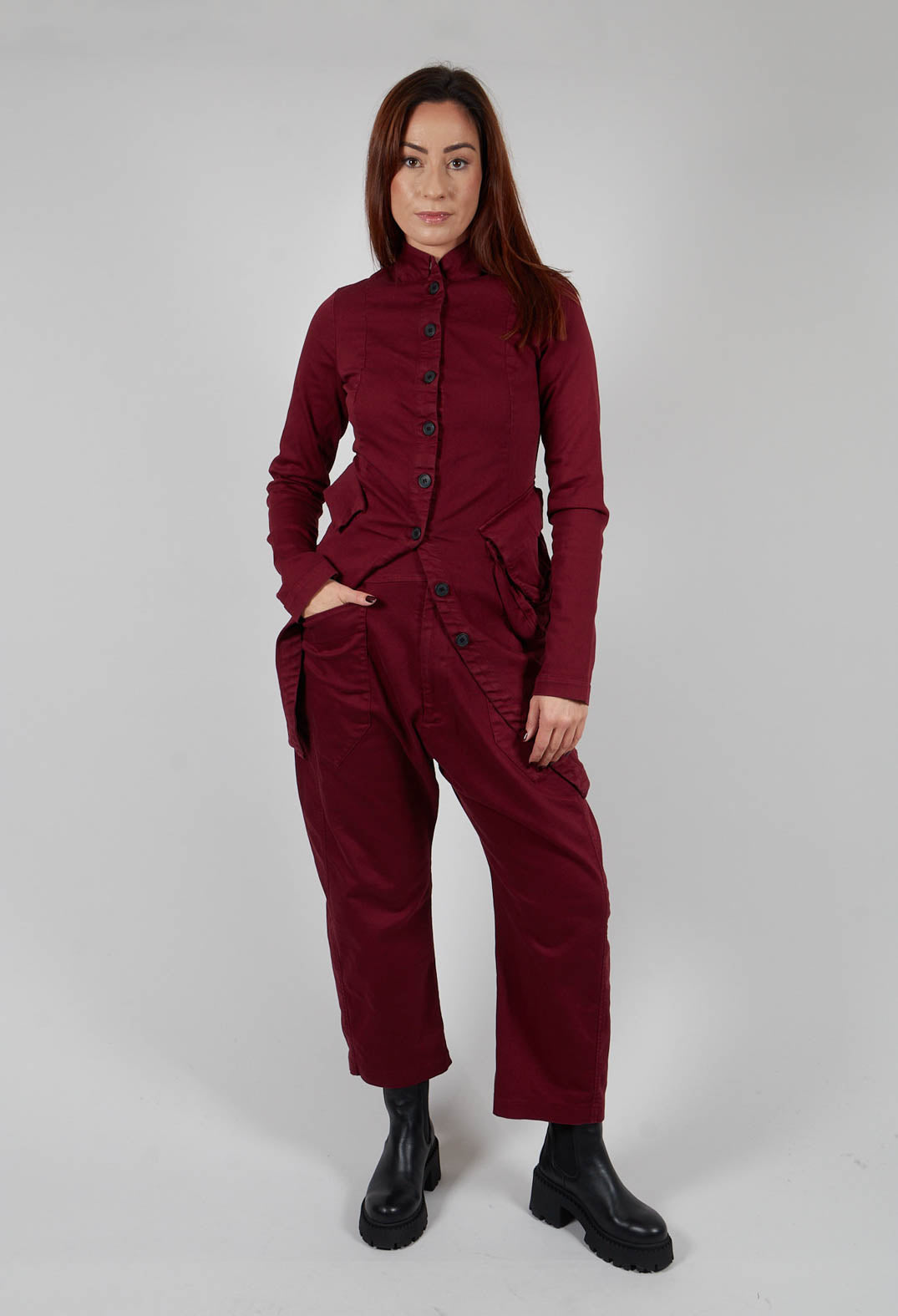 Stretch Denim Balloon Trousers in Merlot