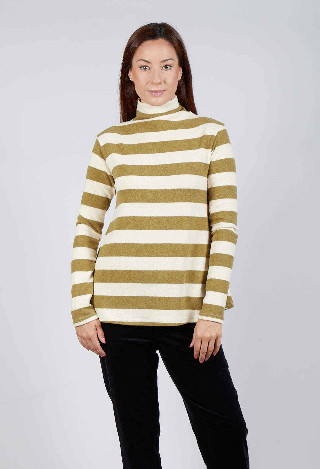 Stripe Roll Neck Jumper in Riga Cedro