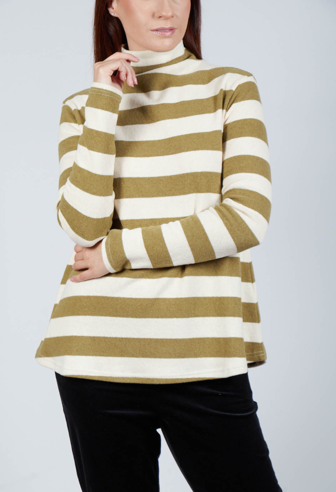 Stripe Roll Neck Jumper in Riga Cedro