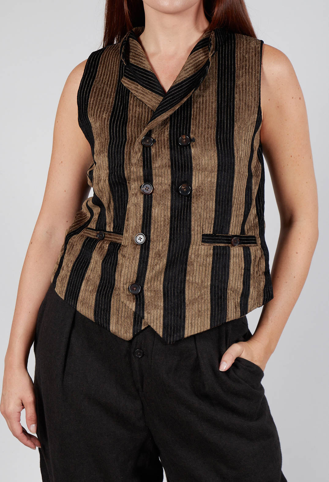 Striped Corduroy Waistcoat in Black and Brown