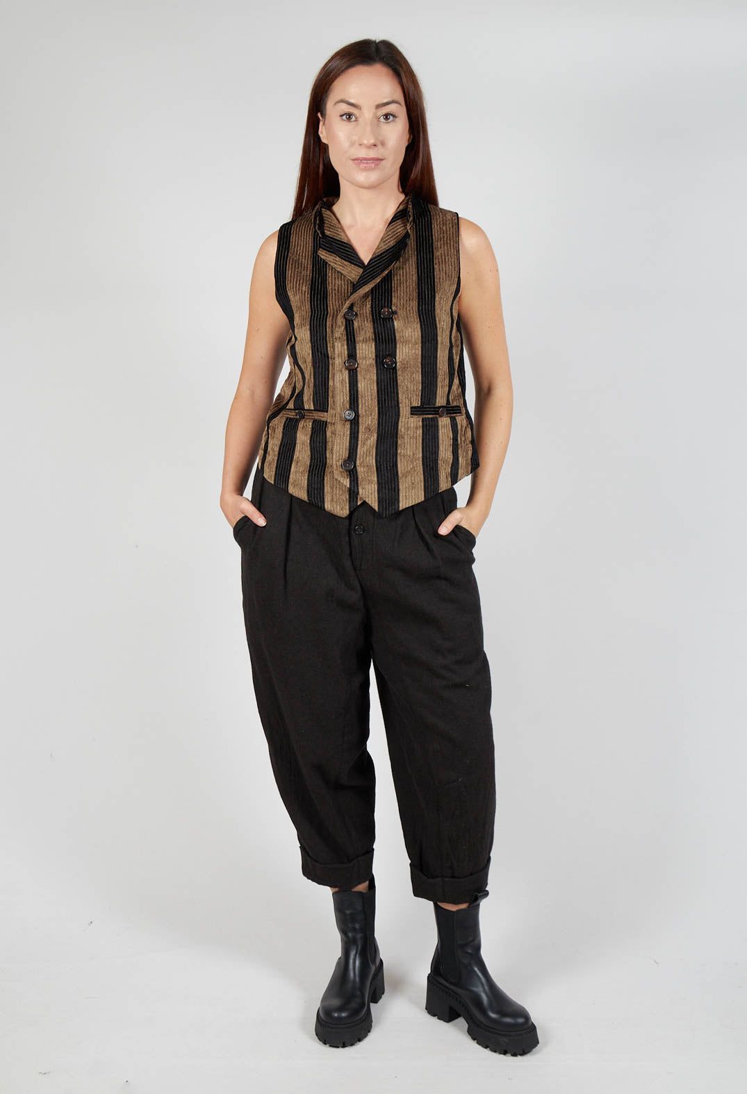 Striped Corduroy Waistcoat in Black and Brown