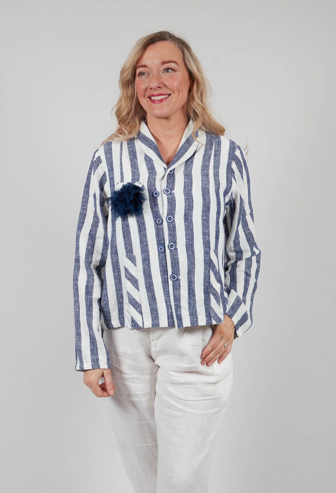 Striped Jacket with Brooch in Original Stripe