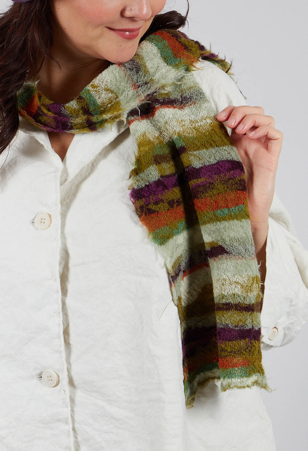 Striped Wool Scarf in Olive