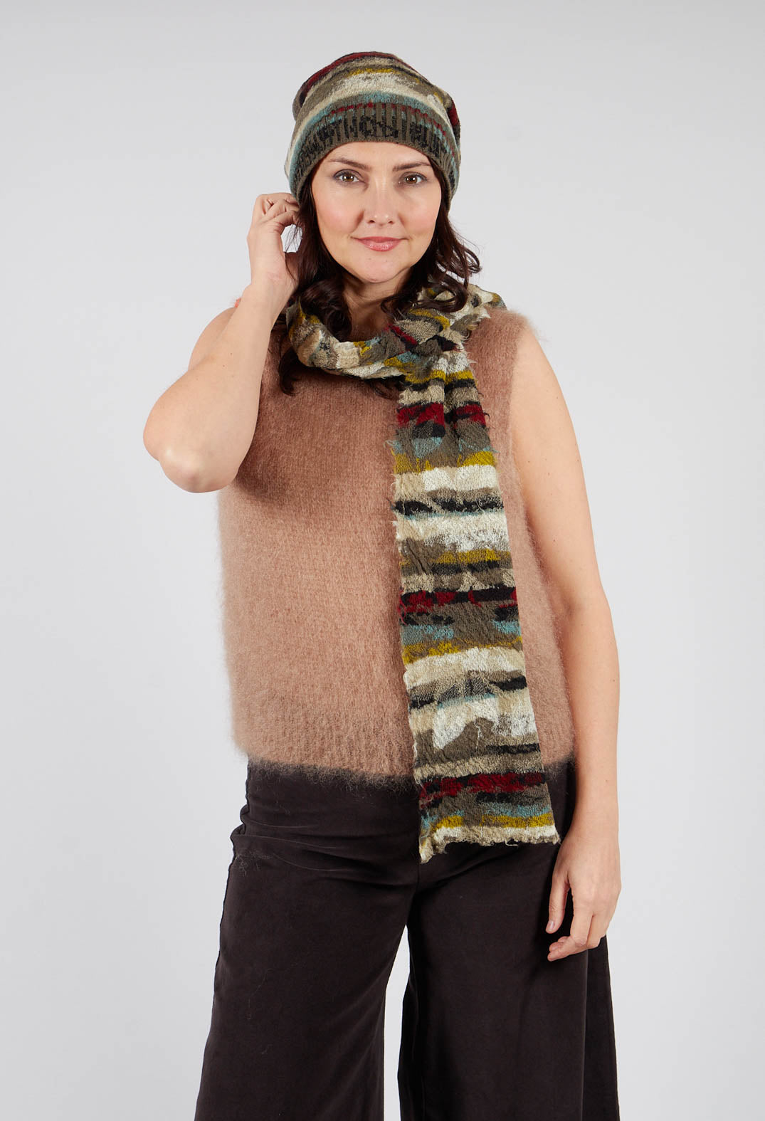 Striped Wool Scarf in Taupe