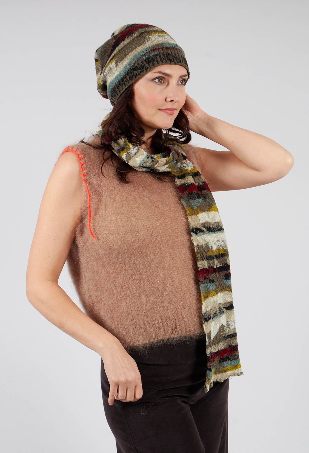 Striped Wool Scarf in Taupe