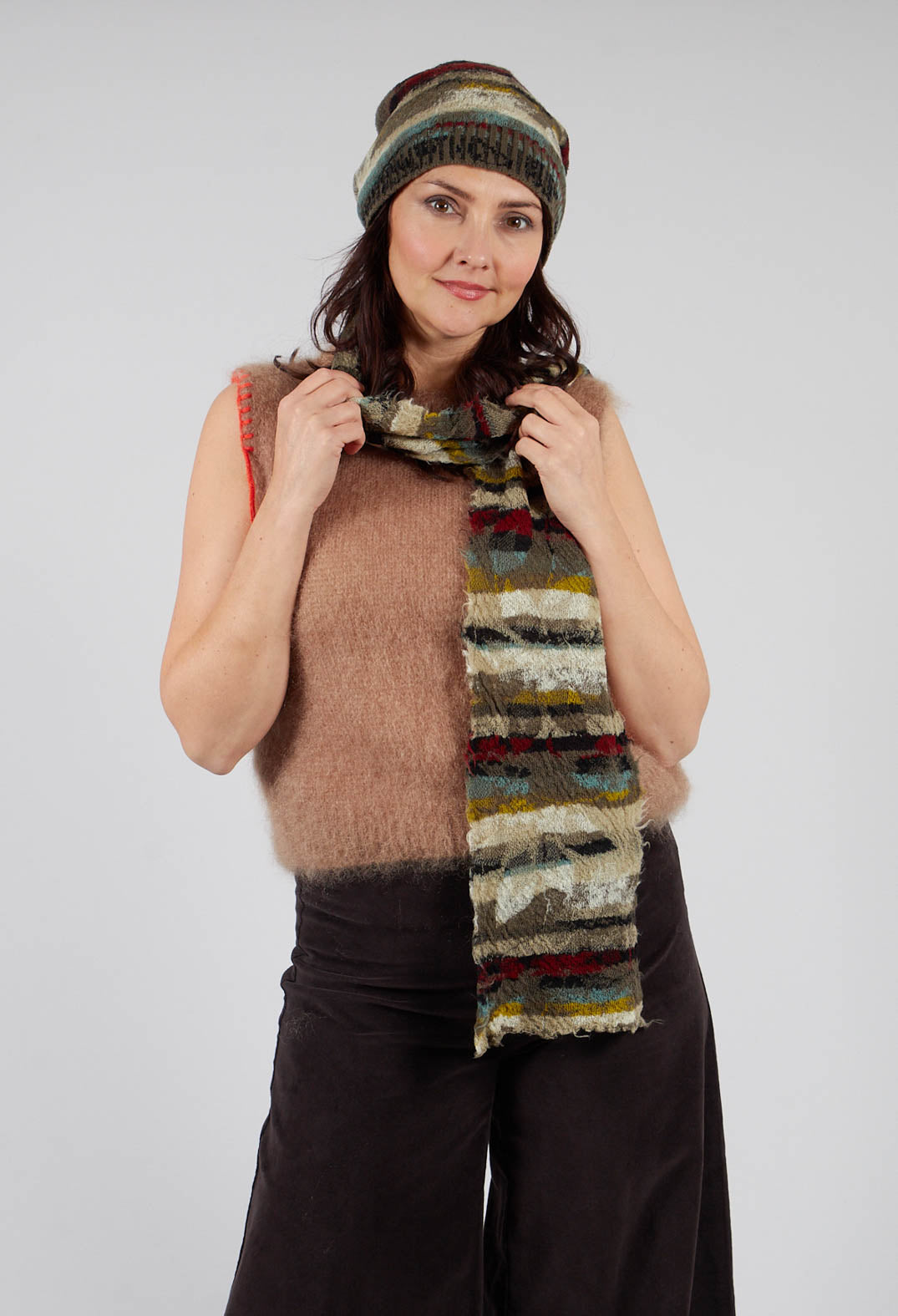 Striped Wool Scarf in Taupe