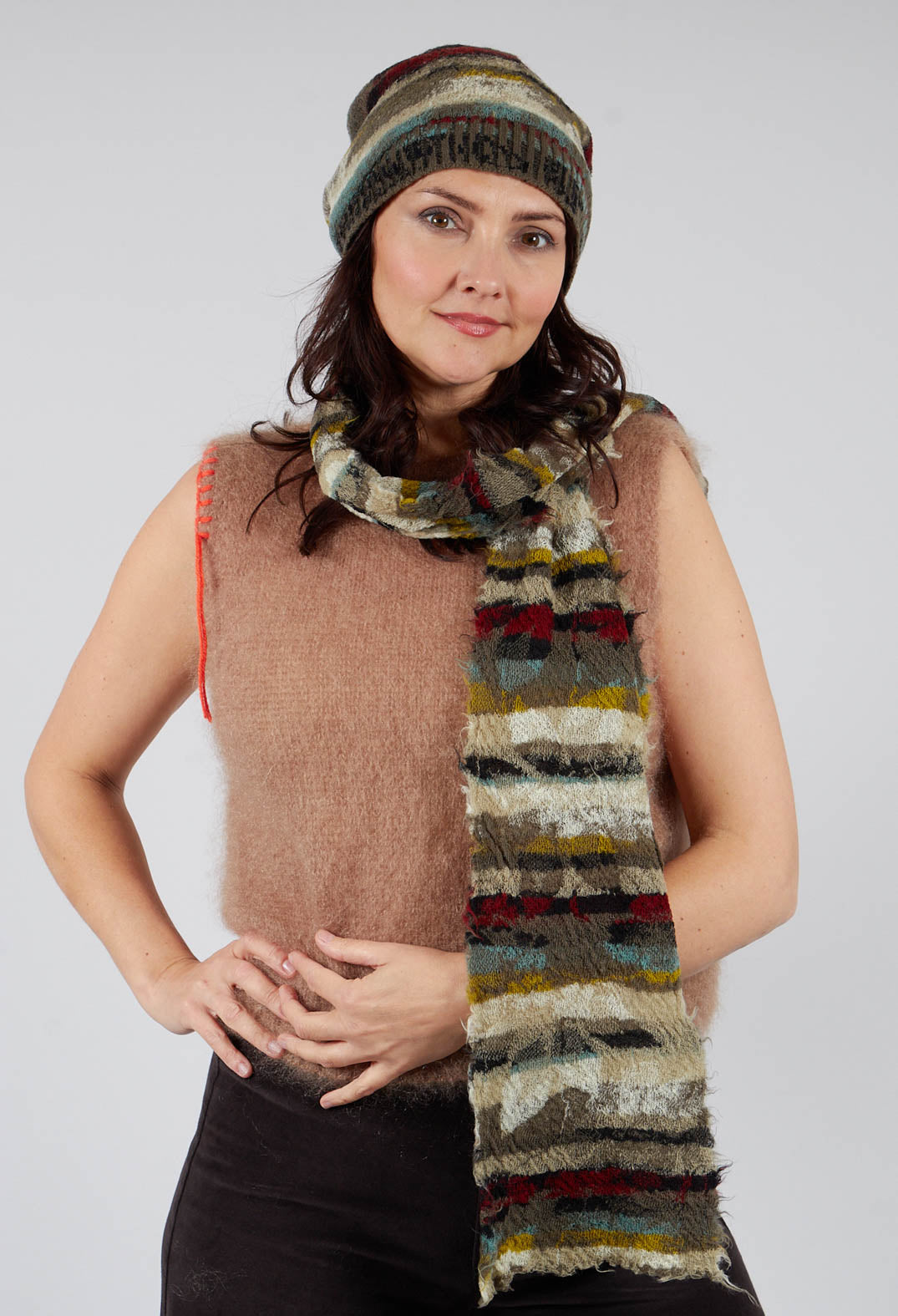 Striped Wool Scarf in Taupe