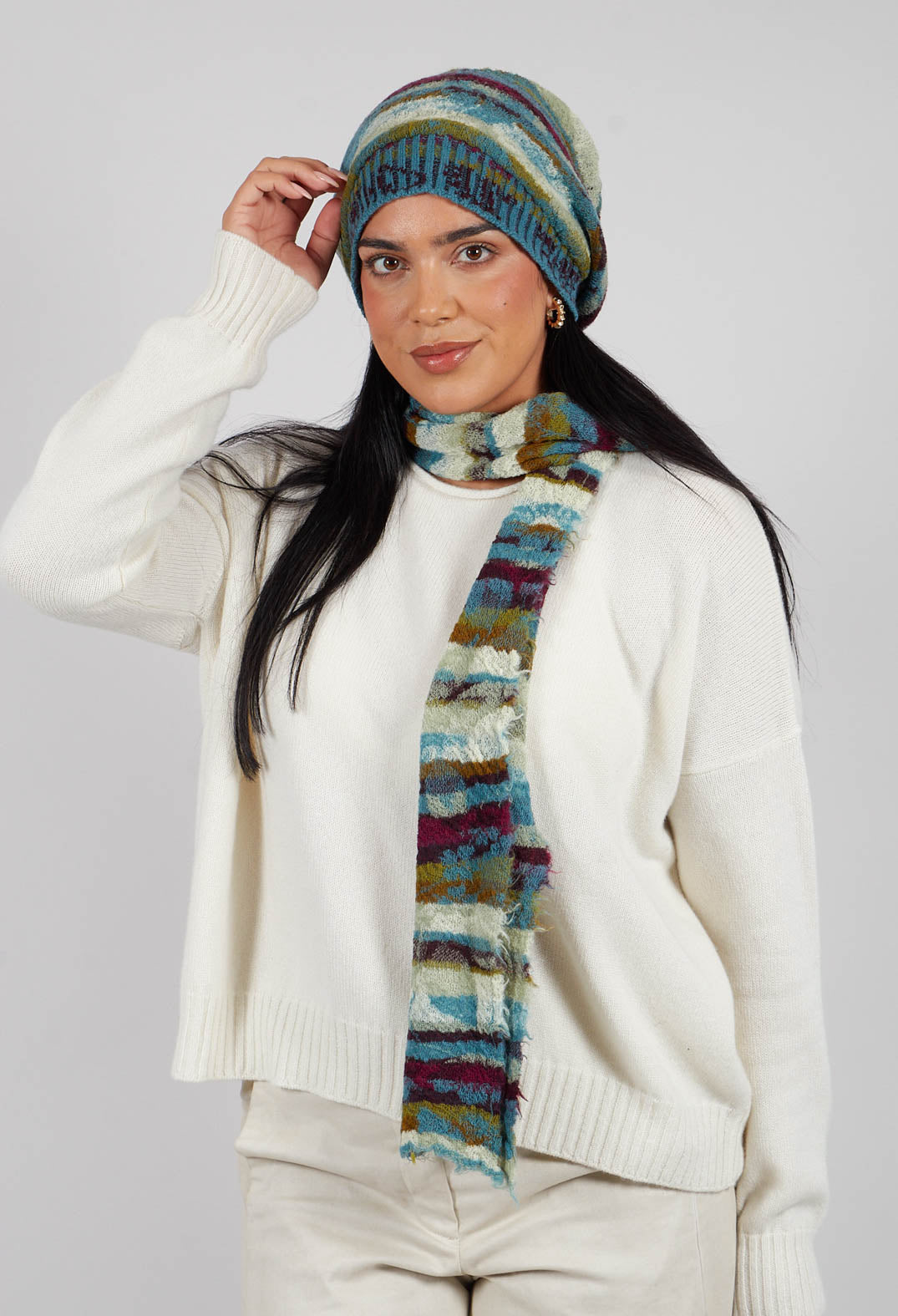 Striped Wool Scarf in Turquoise