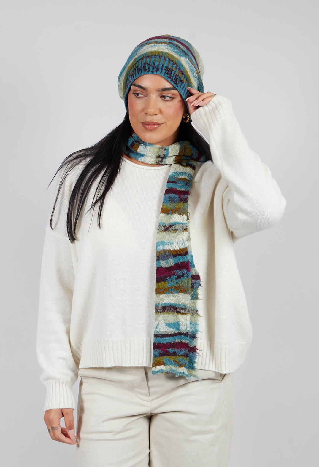 Striped Wool Scarf in Turquoise