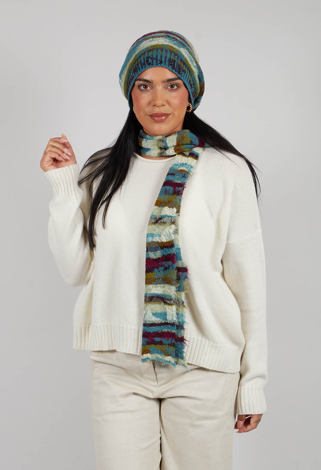 Striped Wool Scarf in Turquoise