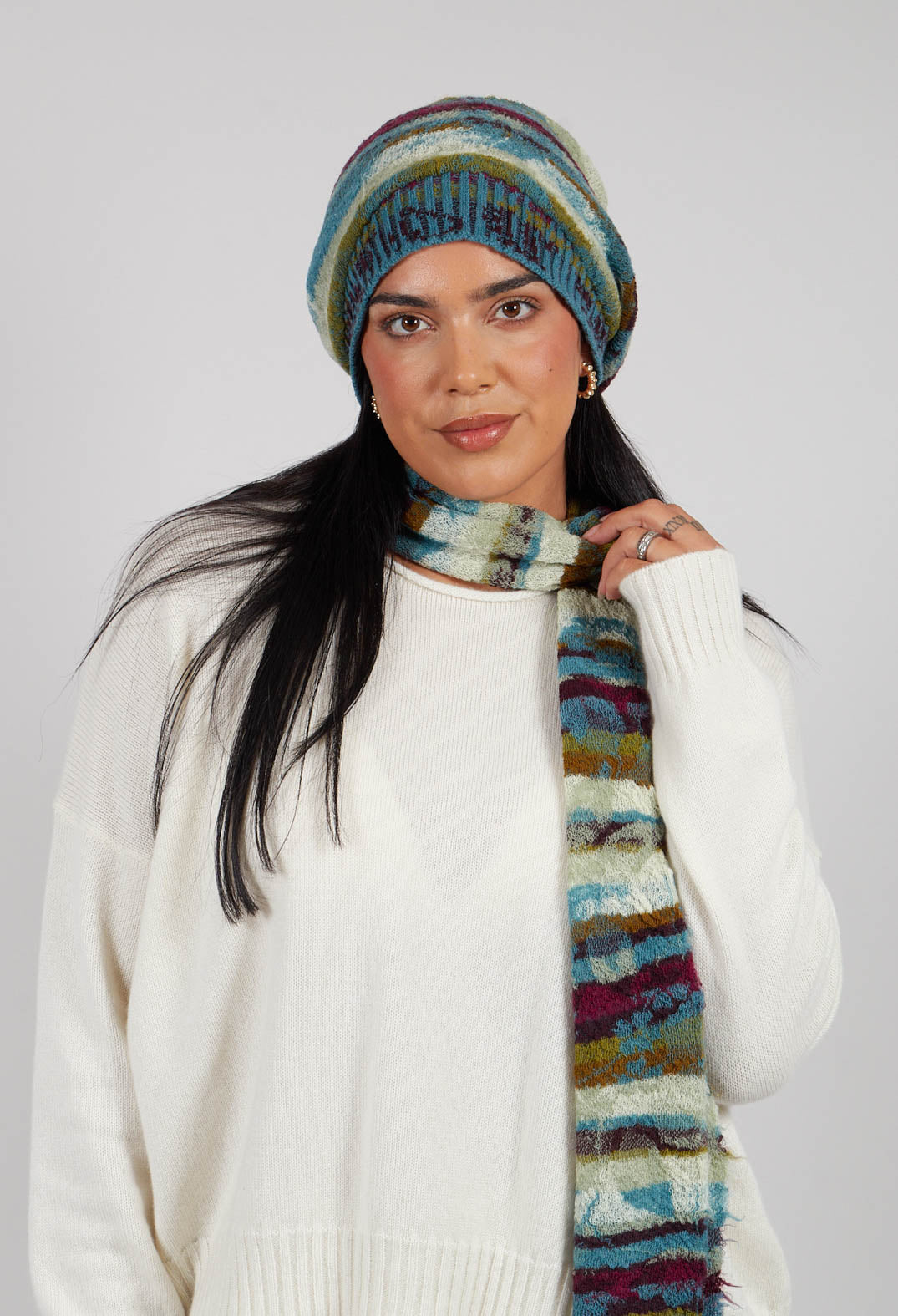 Striped Wool Scarf in Turquoise