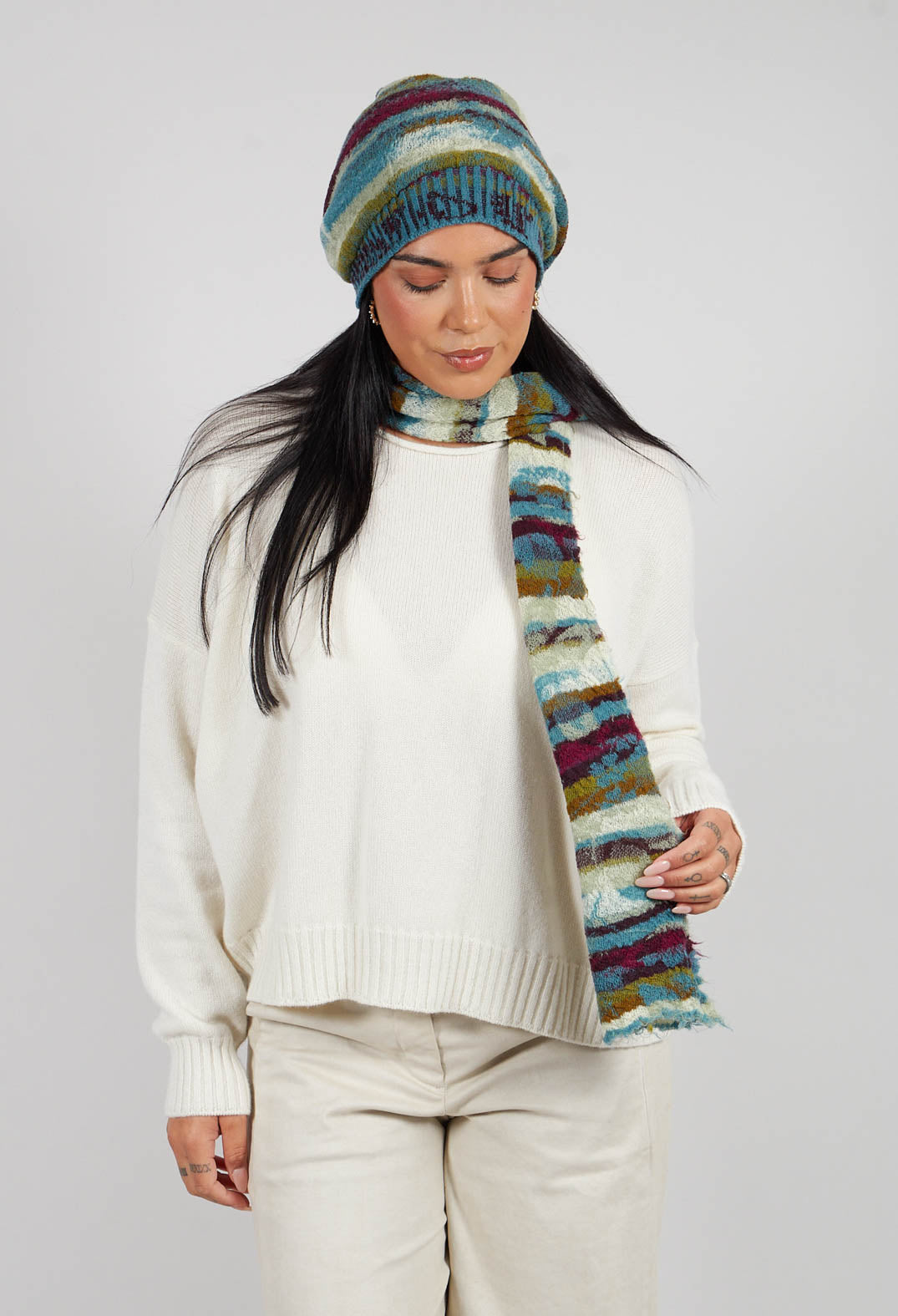 Striped Wool Scarf in Turquoise