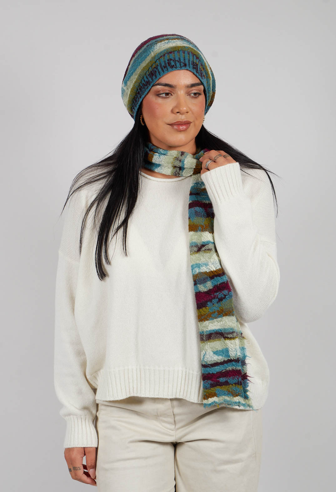 Striped Wool Scarf in Turquoise