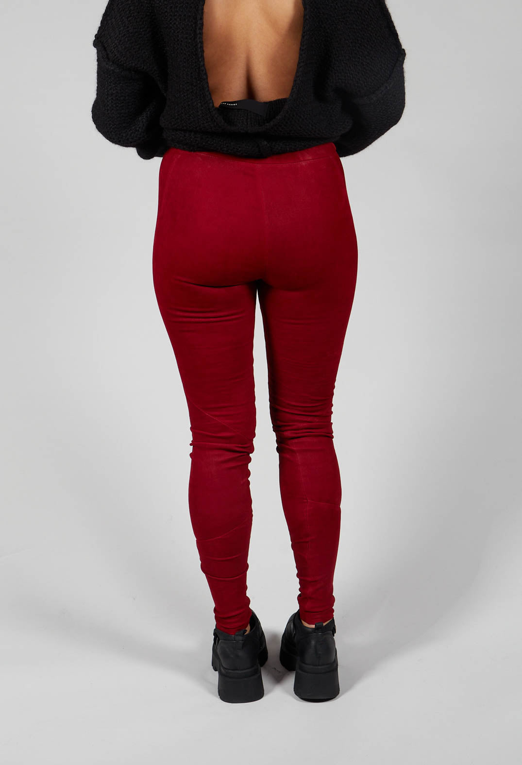 Suede Stretch Fit Skinny Trousers in Deep Red