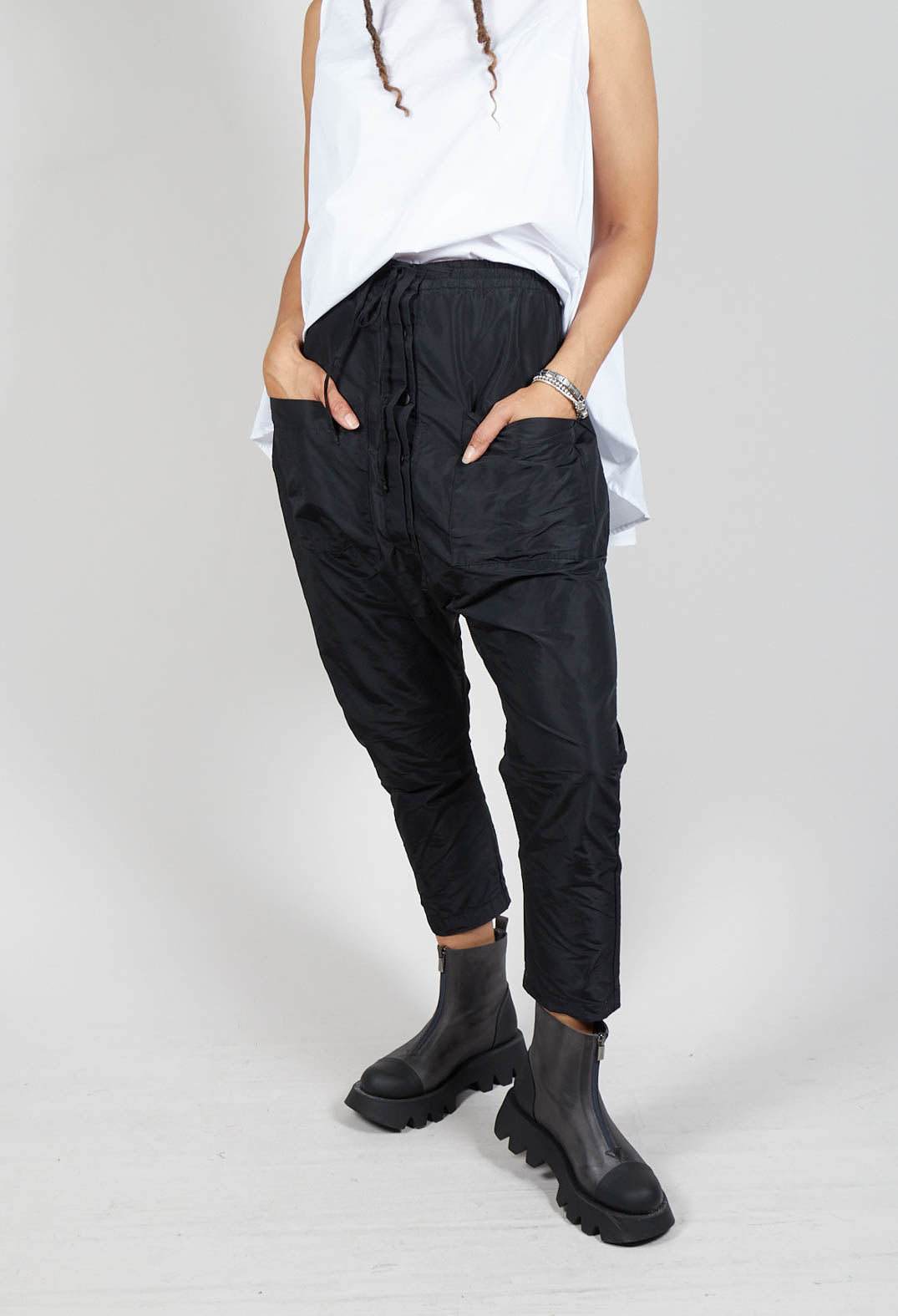 T Pant Drop Crotch Trousers in Black