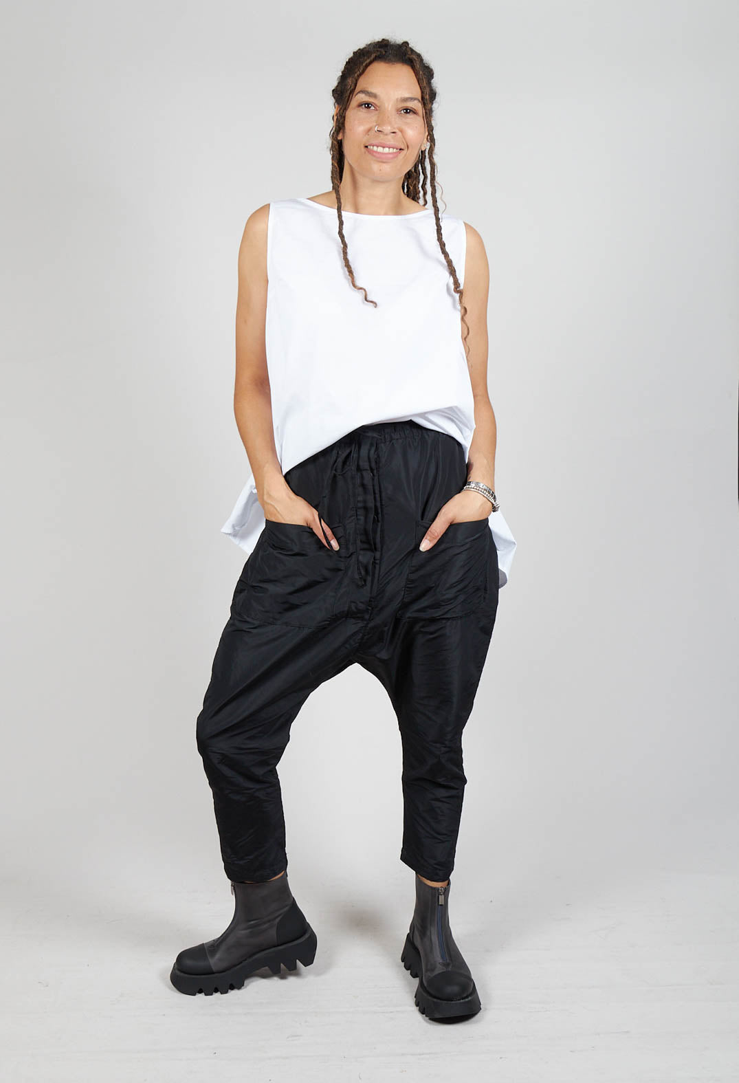 T Pant Drop Crotch Trousers in Black