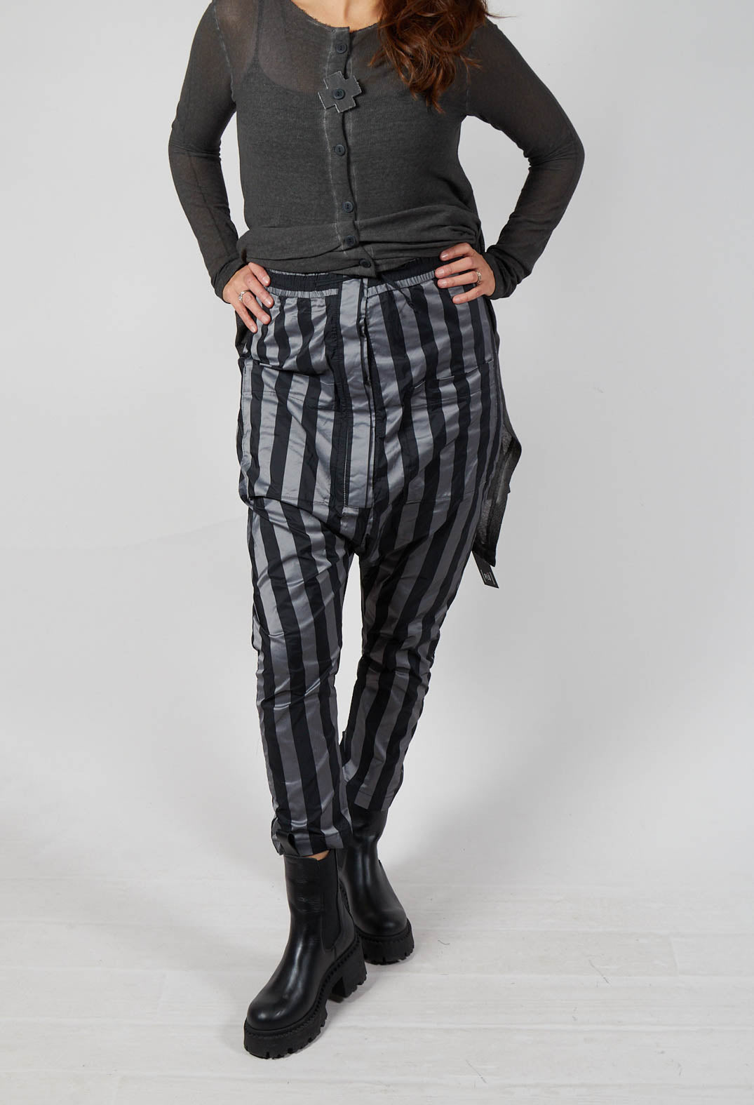 T Pant Drop Crotch Trousers in Stripe