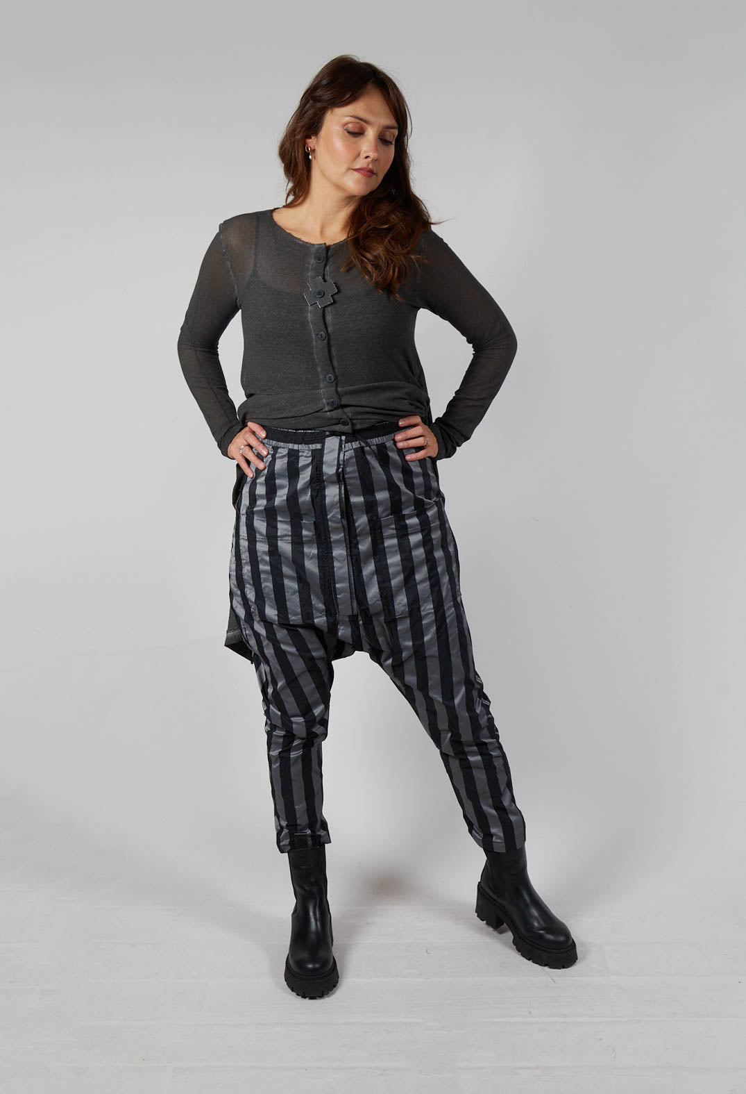 T Pant Drop Crotch Trousers in Stripe