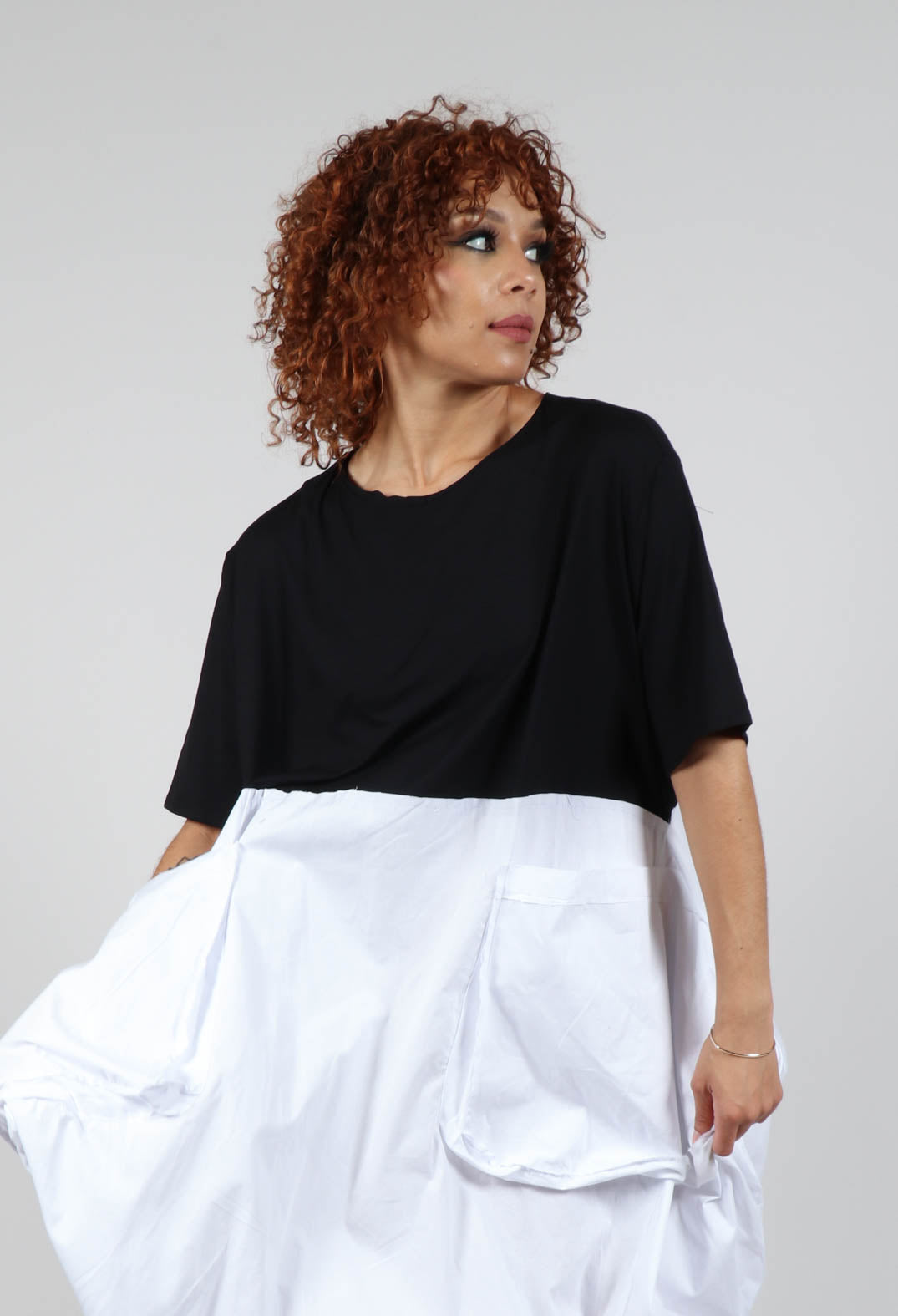 T-Shirt Dress with Statement Pockets in Black and White