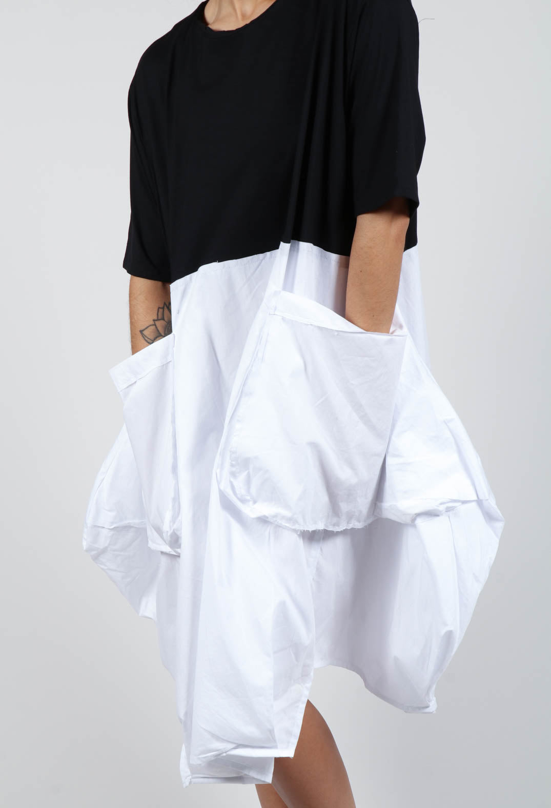 T-Shirt Dress with Statement Pockets in Black and White