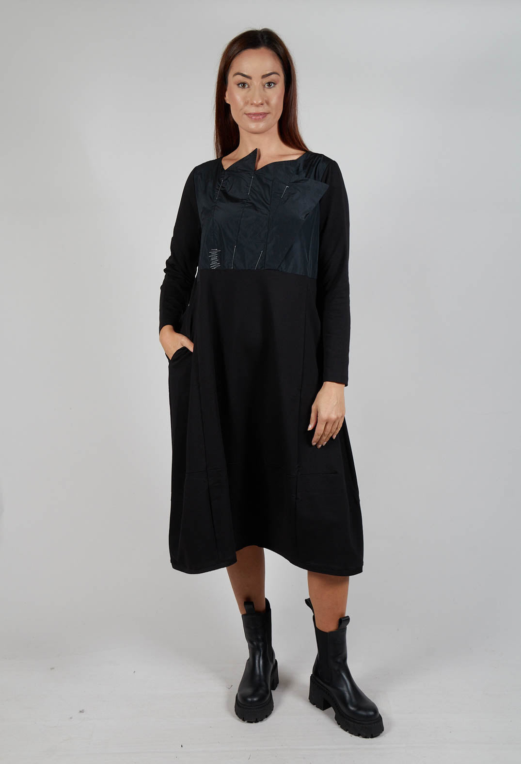 Taffata Front Dress in Black