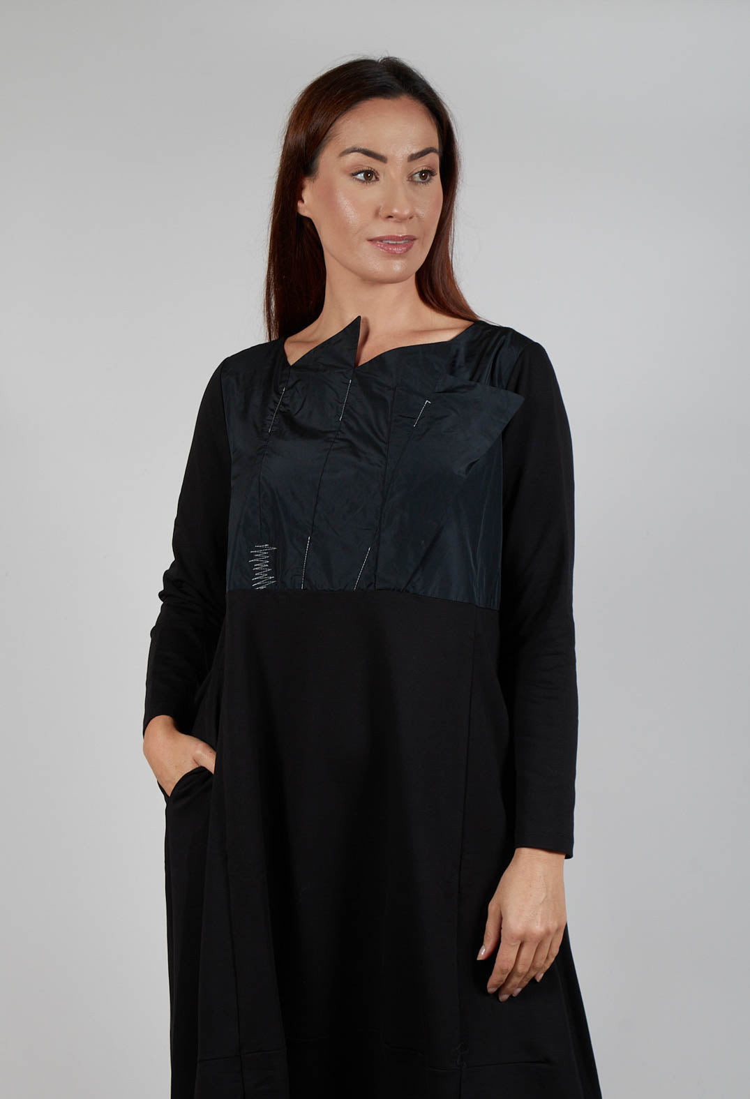 Taffata Front Dress in Black