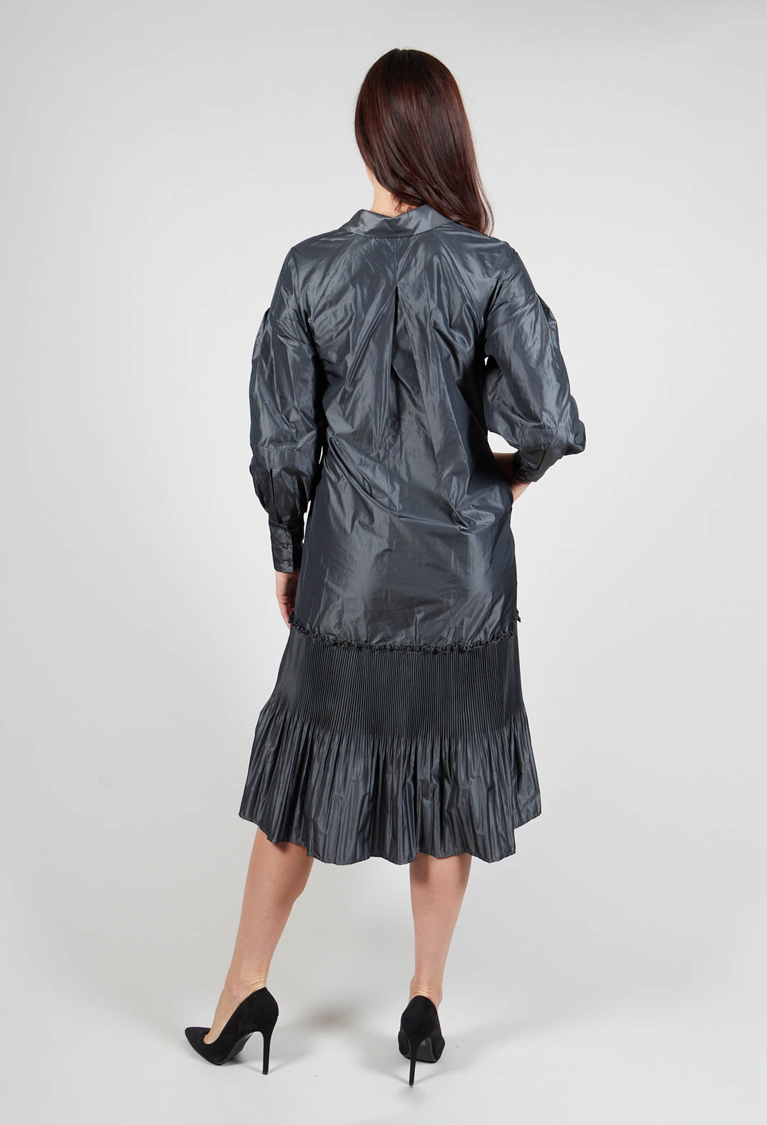 Taffeta Button Through Dress in Anthracite