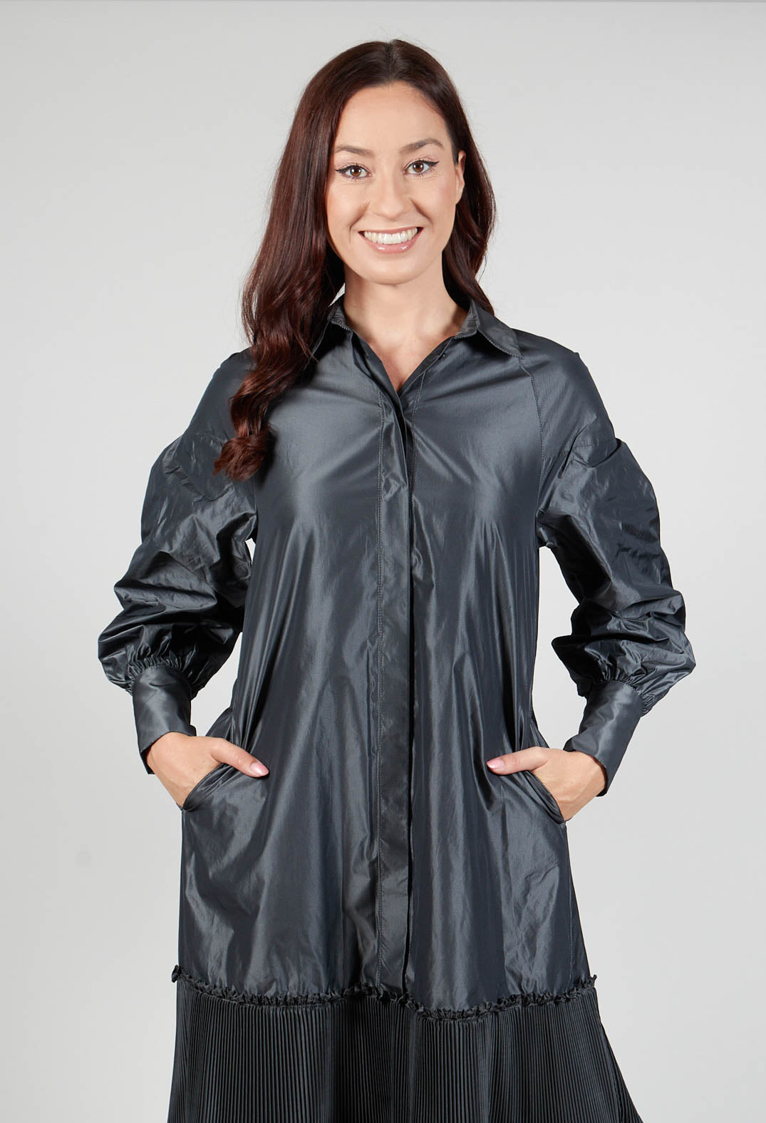 Taffeta Button Through Dress in Anthracite