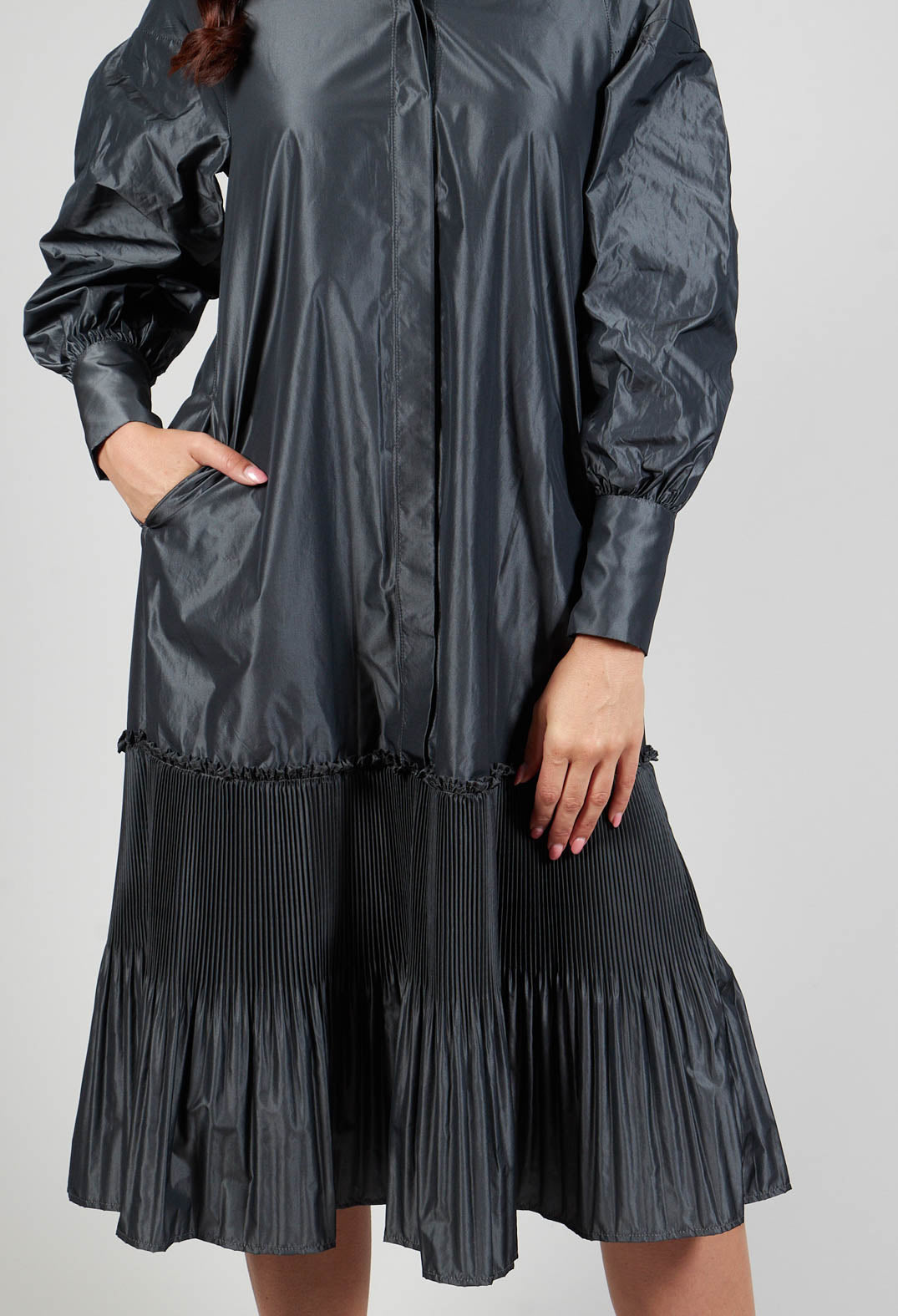 Taffeta Button Through Dress in Anthracite