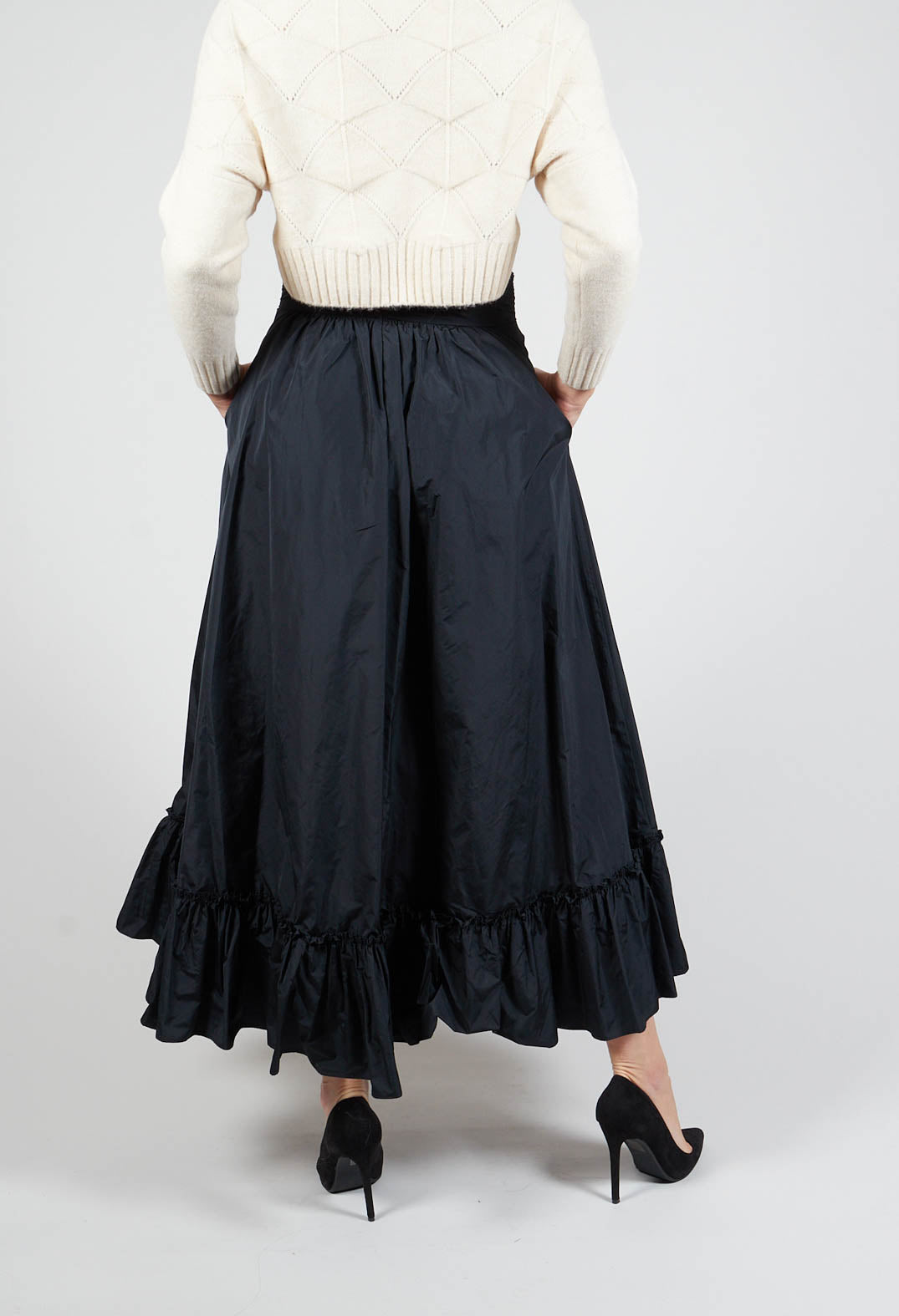 Taffeta Frill Hem Skirt in Black