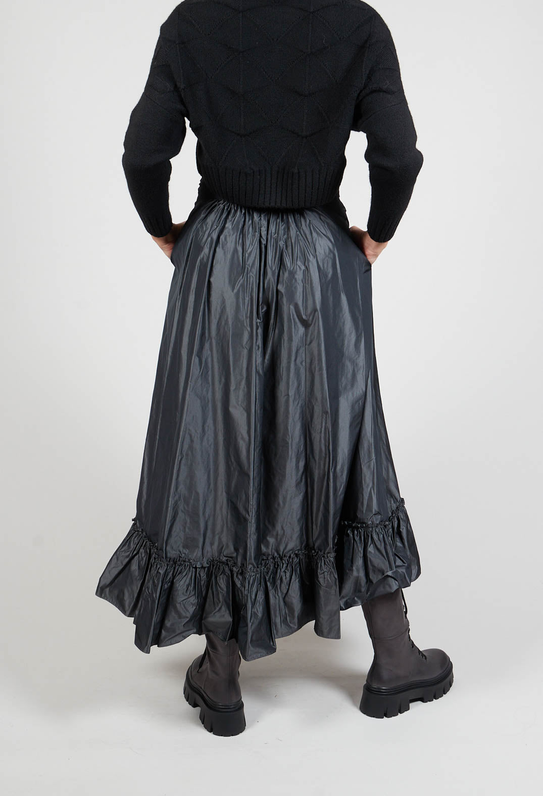 Taffeta Frill Hem Skirt in Obsidian Grey