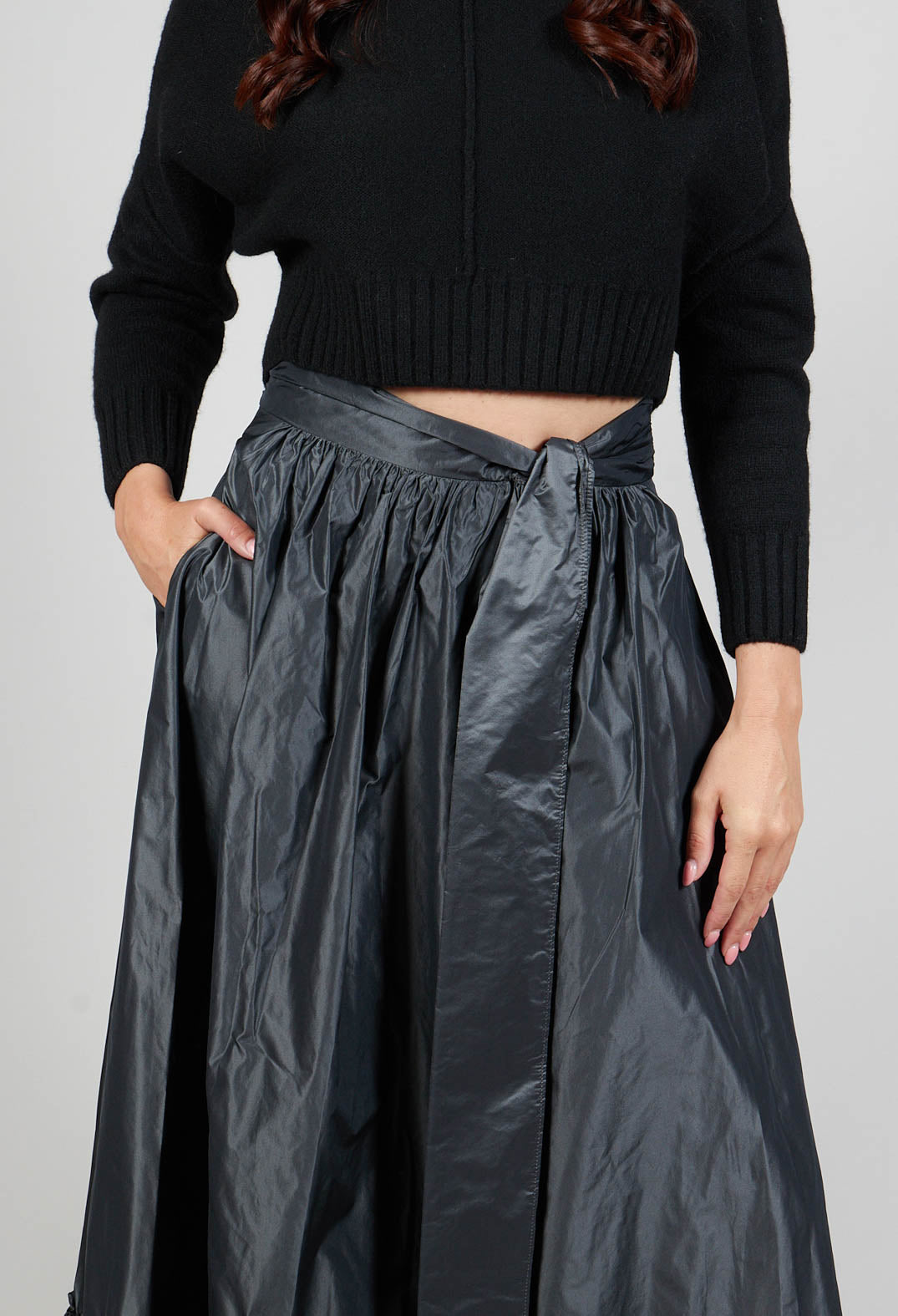 Taffeta Frill Hem Skirt in Obsidian Grey