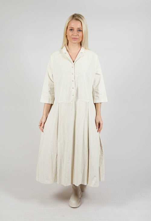 Tailored Collar Dress V in Off White