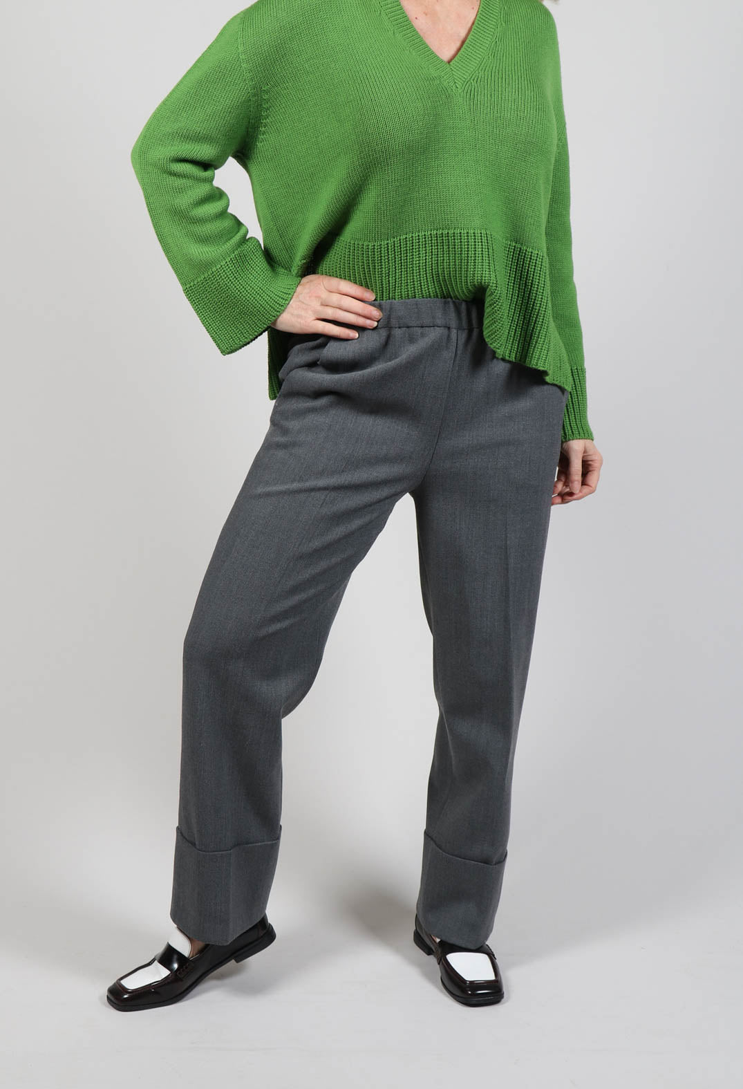 Tailored Trousers with Elasticated Waist in Grey