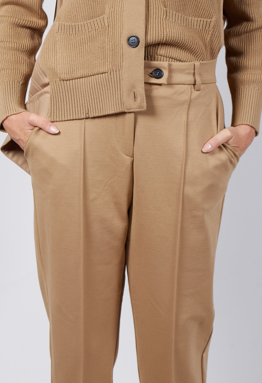 Tapered Jersey Trousers in Camel