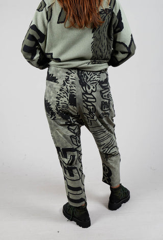 Tapered Leg Drop Crotch Trousers in Defender Big Print