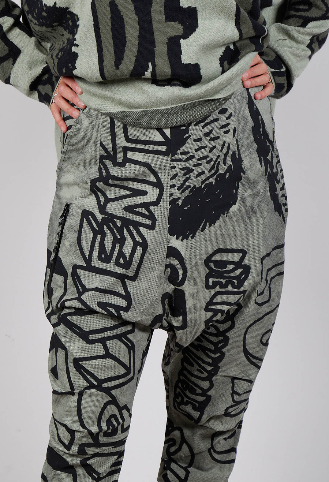 Tapered Leg Drop Crotch Trousers in Defender Big Print