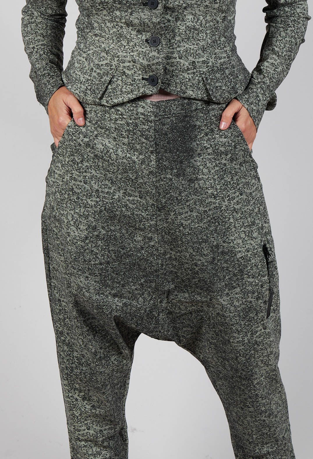 Tapered Leg Drop Crotch Trousers in Defender Print