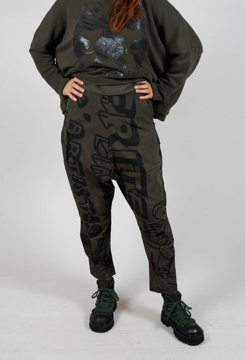 Tapered Leg Drop Crotch Trousers in Jungle Big Print