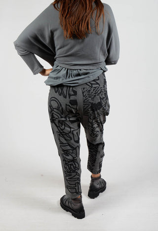 Tapered Leg Drop Crotch Trousers in Rock Big Print