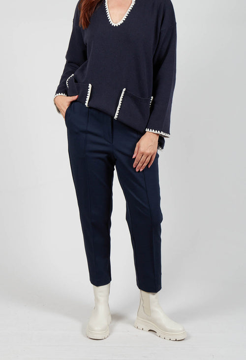 Tapered Leg Jersey Trousers in Blue Nights