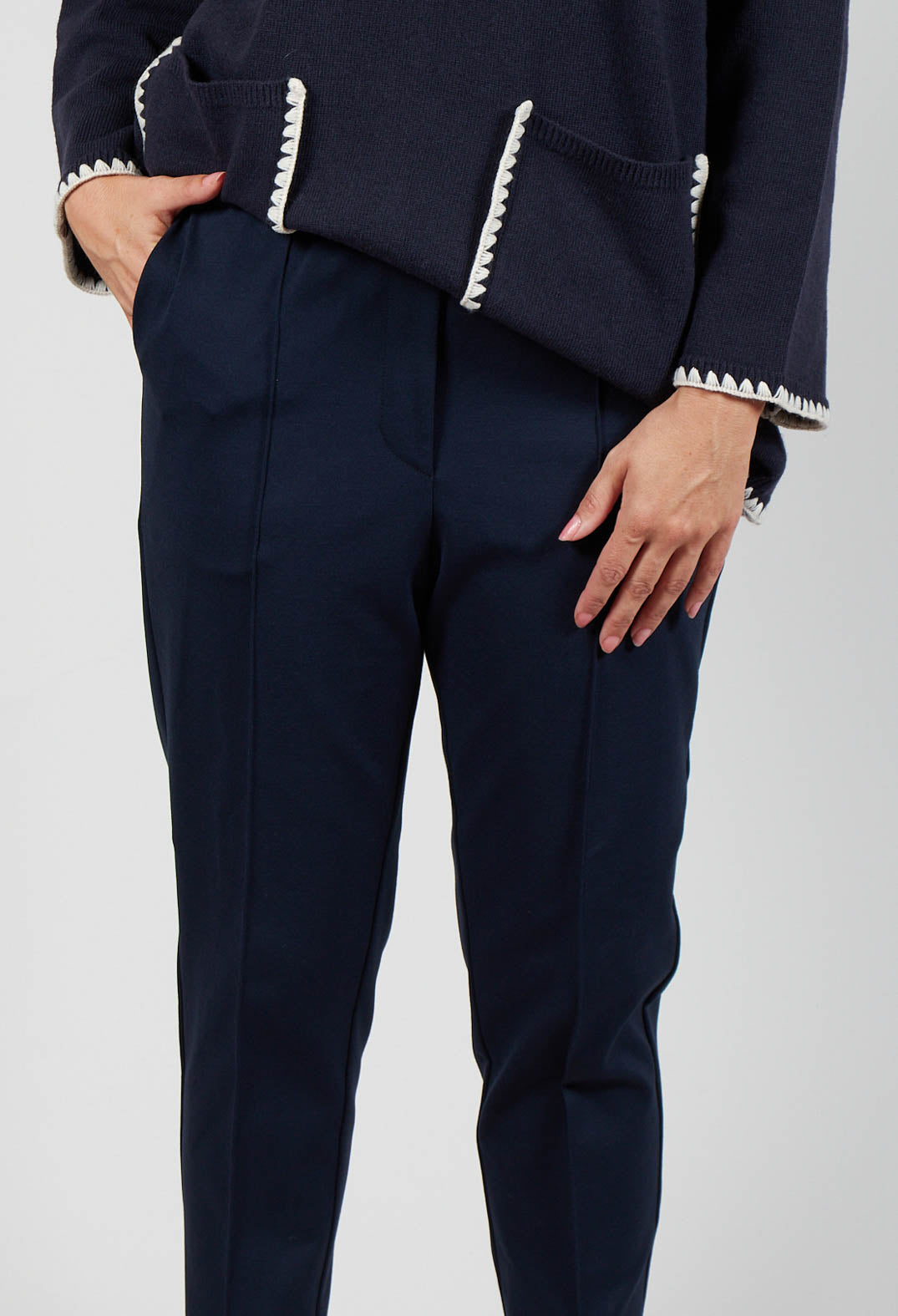 Tapered Leg Jersey Trousers in Blue Nights