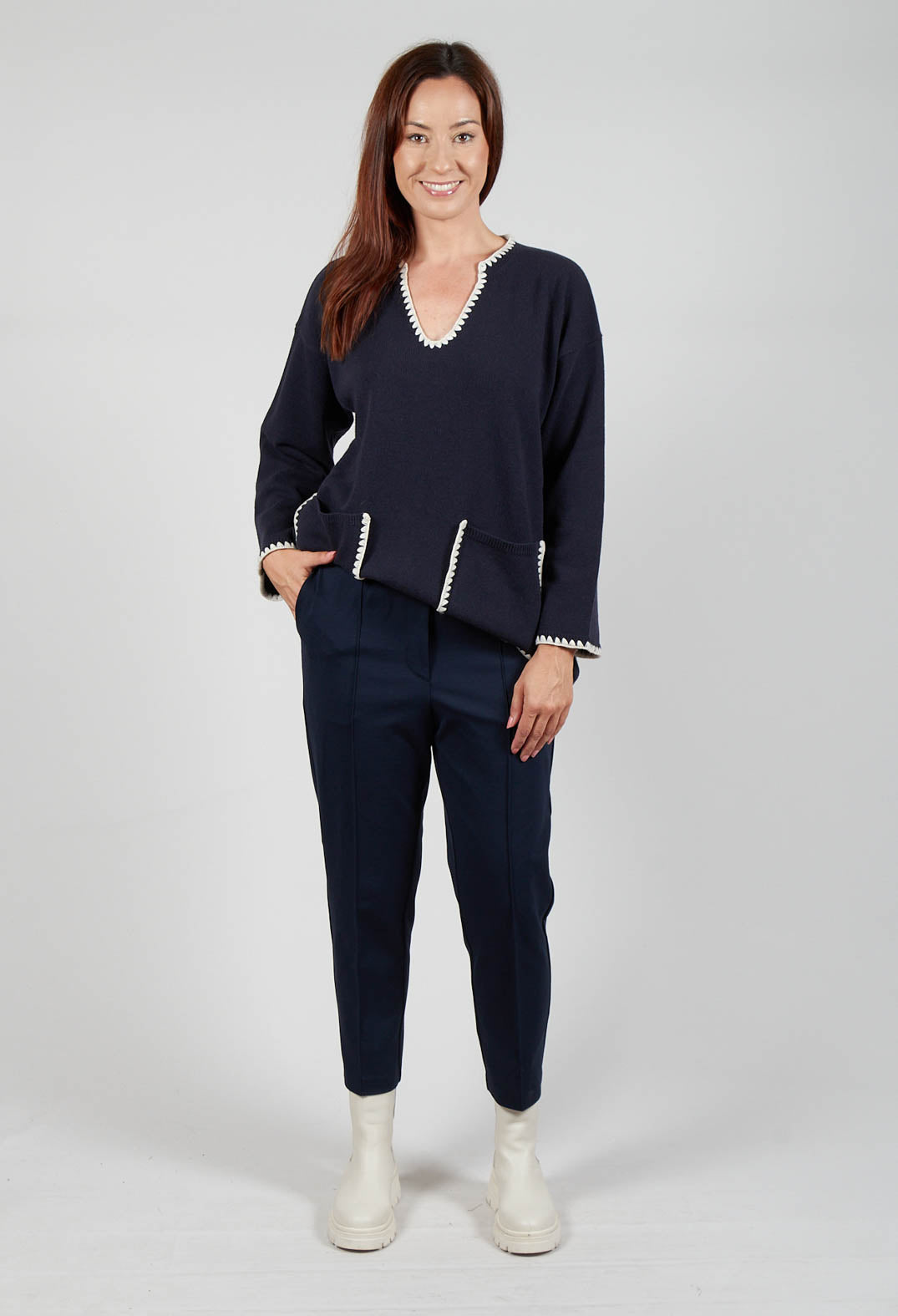 Tapered Leg Jersey Trousers in Blue Nights