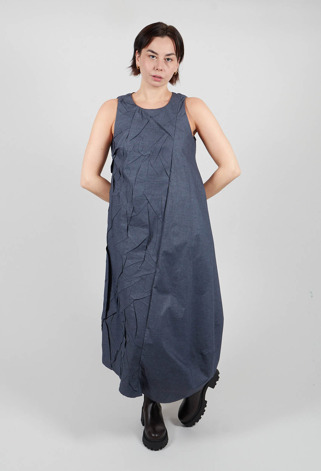 Textured Asymmetric Hem Dress in Blue