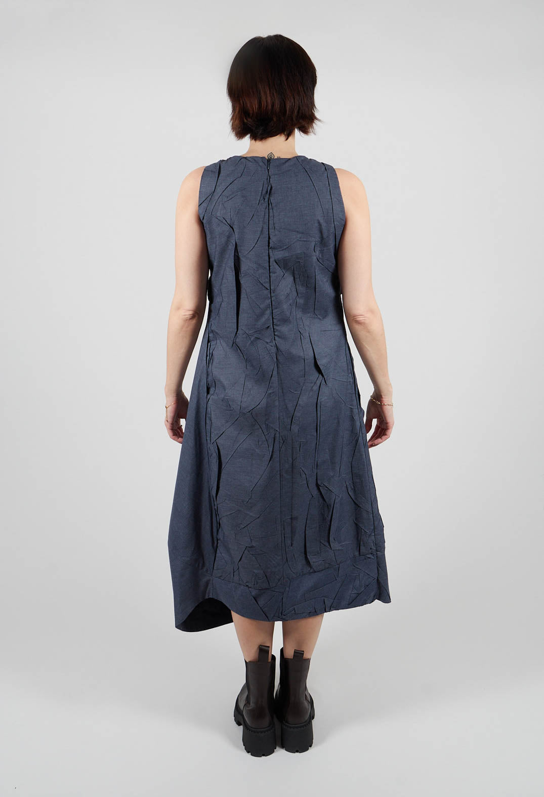 Textured Asymmetric Hem Dress in Blue